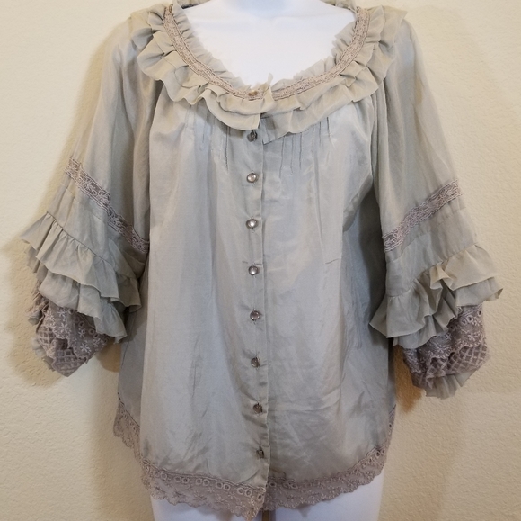 LoveStitch Tops - Silk Cotton Lace and Ruffled Boho Blouse